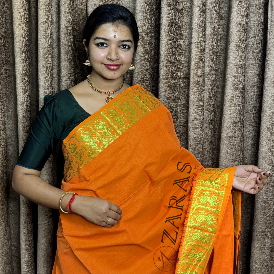 Bharatanatyam Dance Practice Saree - L Orange L Green Doll Border image 0