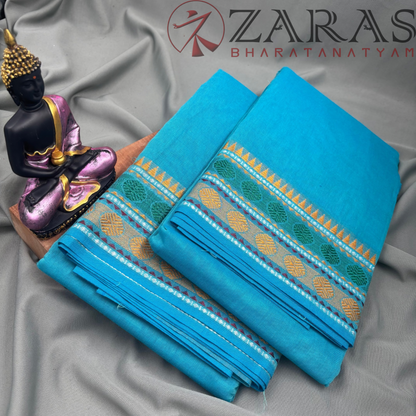 Bharatanatyam Dance Practice Saree - B Blue YG Single Coin Border image 2