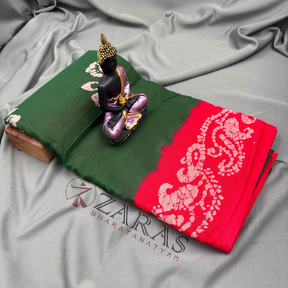 Bharatanatyam Dance Practice Saree - D Green with Red Bandini Saree image 1
