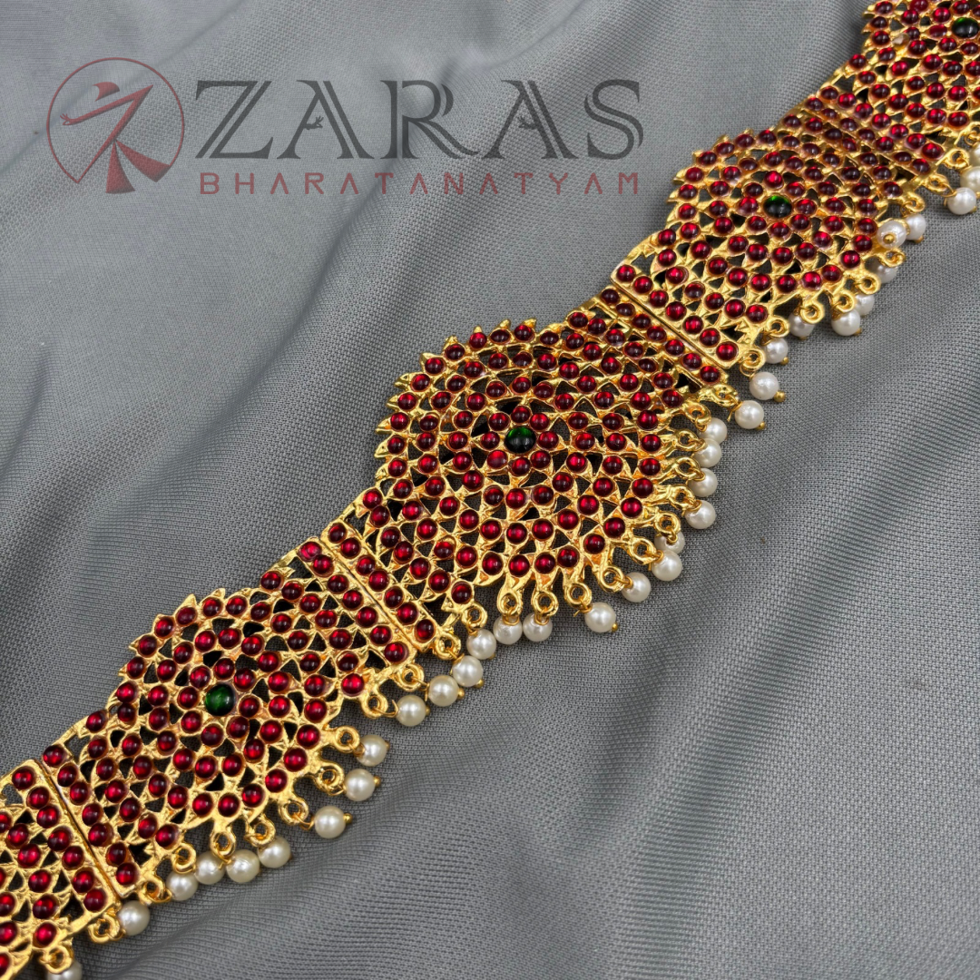 Bharatanatyam Dance Jewellery - Round RG kemp Hip Belt Red (Ottiyanam) image 1