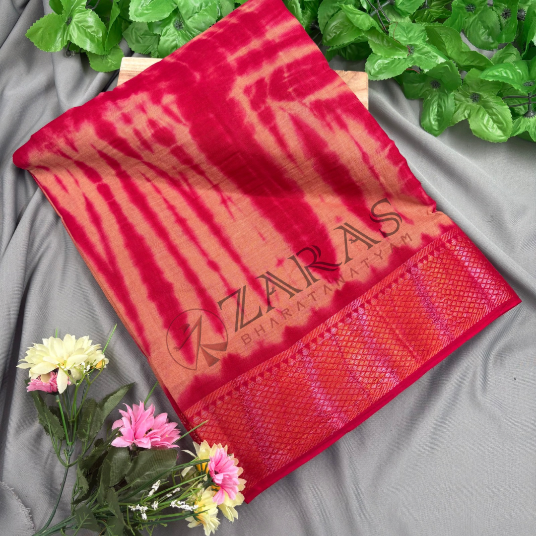 Bharatanatyam Dance Practice Saree - Red with Sandal Double color Saree with Blouse Material image 0
