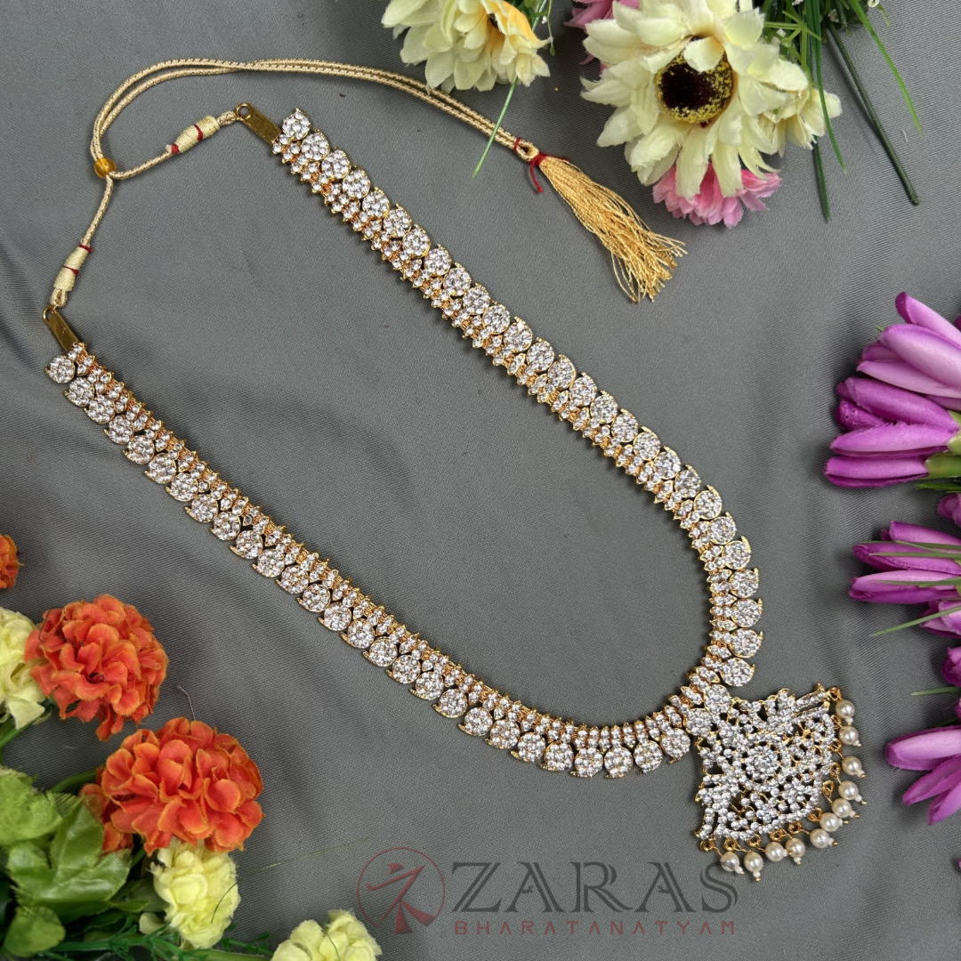 Bharatanatyam Dance Jewellery - Haaram Manga Design White Stone RG image 0