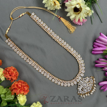 Bharatanatyam Dance Jewellery - Haaram Manga Design White Stone RG image 0