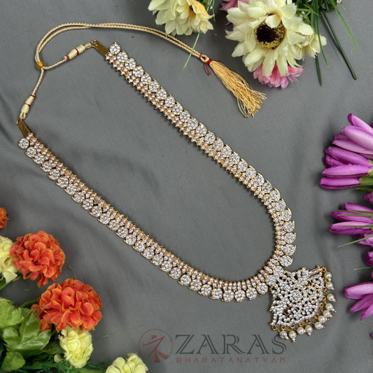 Bharatanatyam Dance Jewellery - Haaram Manga Design White Stone RG image 0