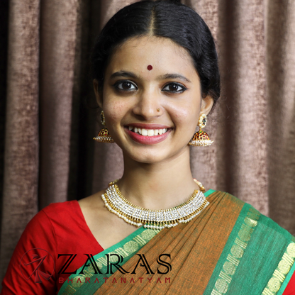Bharatanatyam Dance Jewellery - Necklace Box Design White Stone image 1