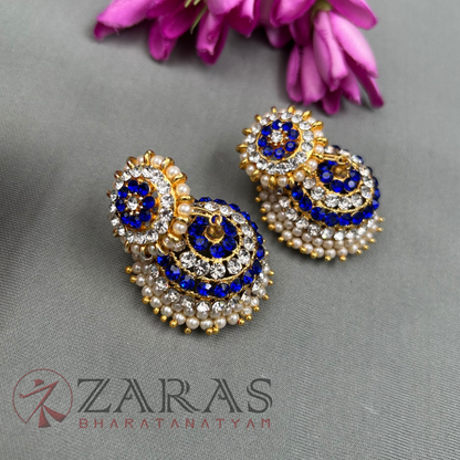 Bharatanatyam Dance Jewellery - 4 Line Jimiki Blue White Stone image 1