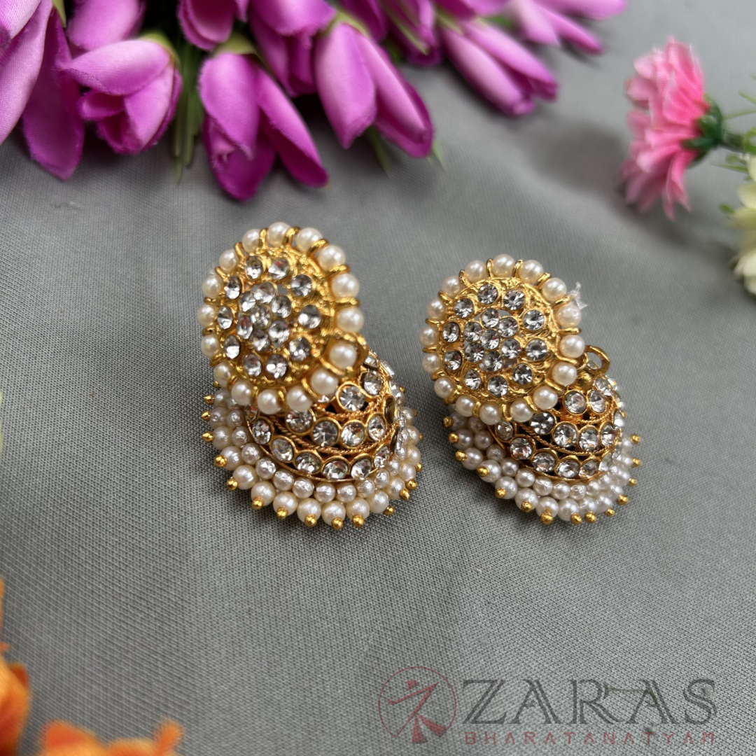 Bharatanatyam Dance Jewellery - Jimiki with Kammal 3L White Stone image 1