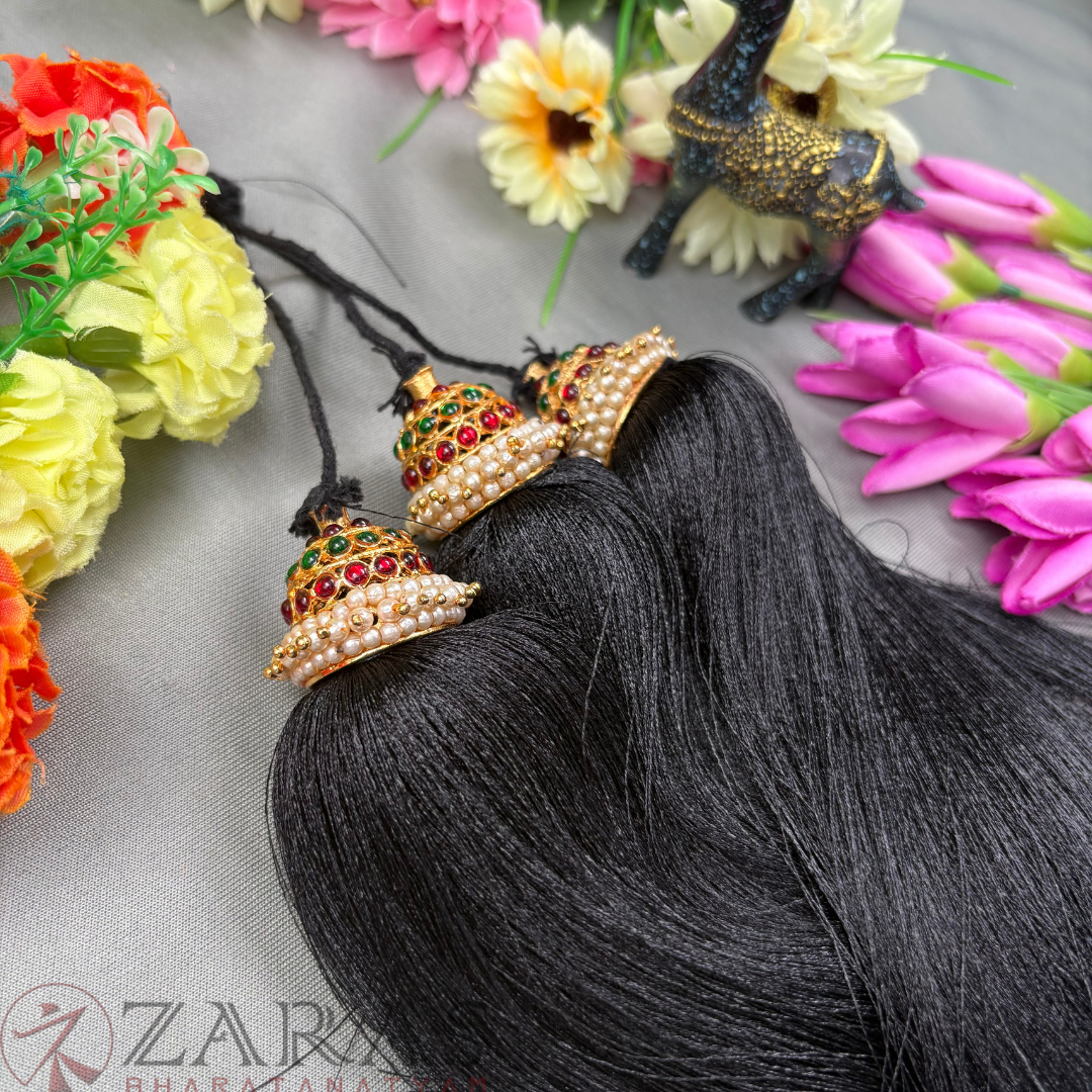 Bharatanatyam Dance Jewellery - Kemp Kunjalam 3 Line Hair Type image 2