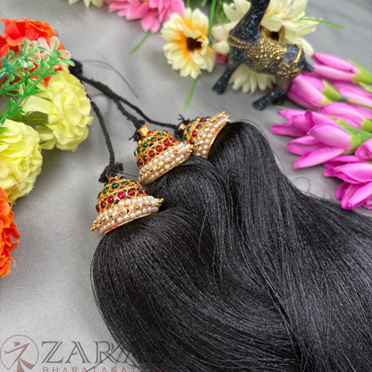 Bharatanatyam Dance Jewellery - Kemp Kunjalam 3 Line Hair Type image 2