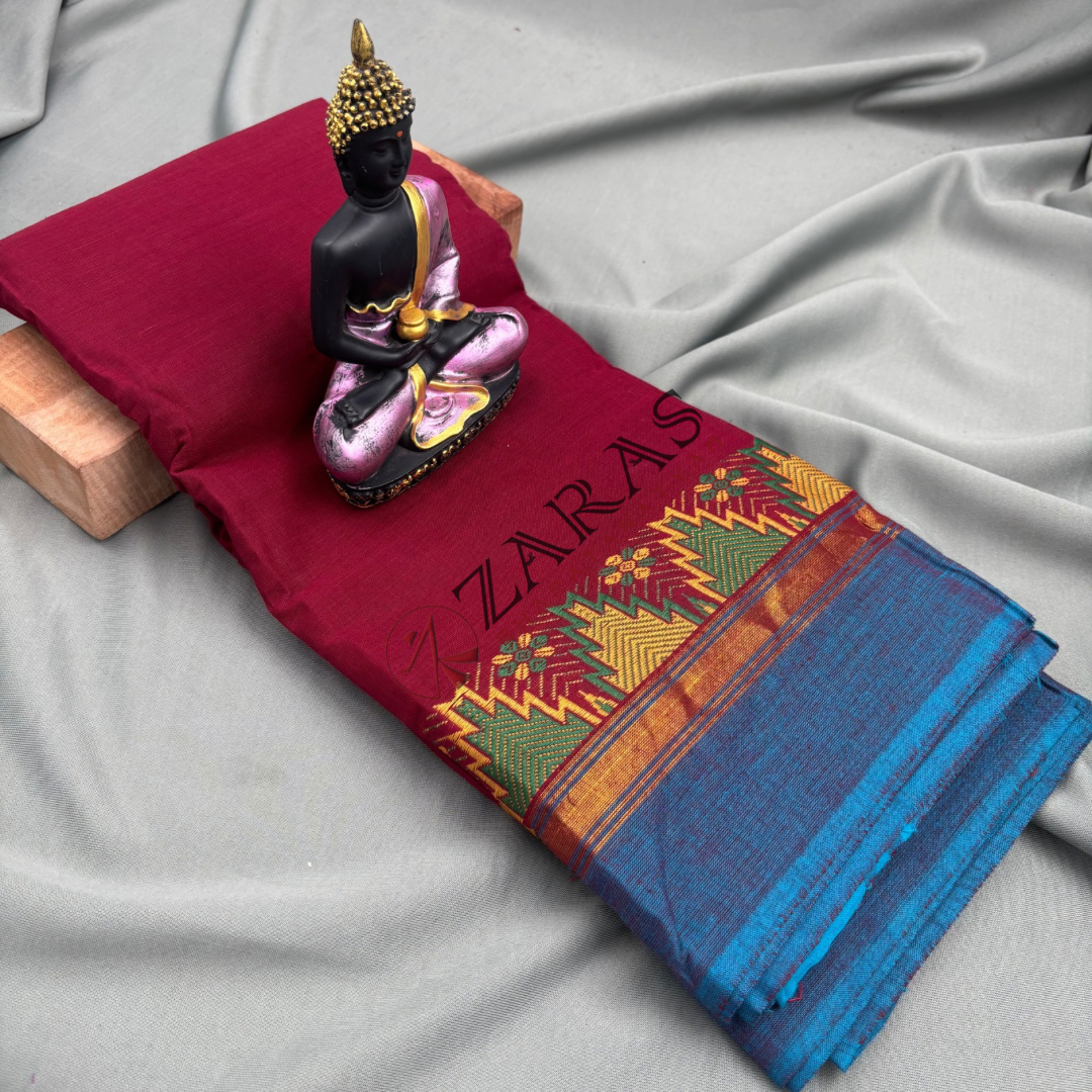 Bharatanatyam Dance Practice Saree - Maroon Blue Gopuram Border image 1