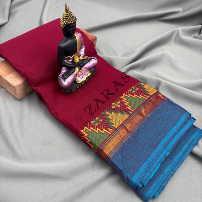 Bharatanatyam Dance Practice Saree - Maroon Blue Gopuram Border image 1