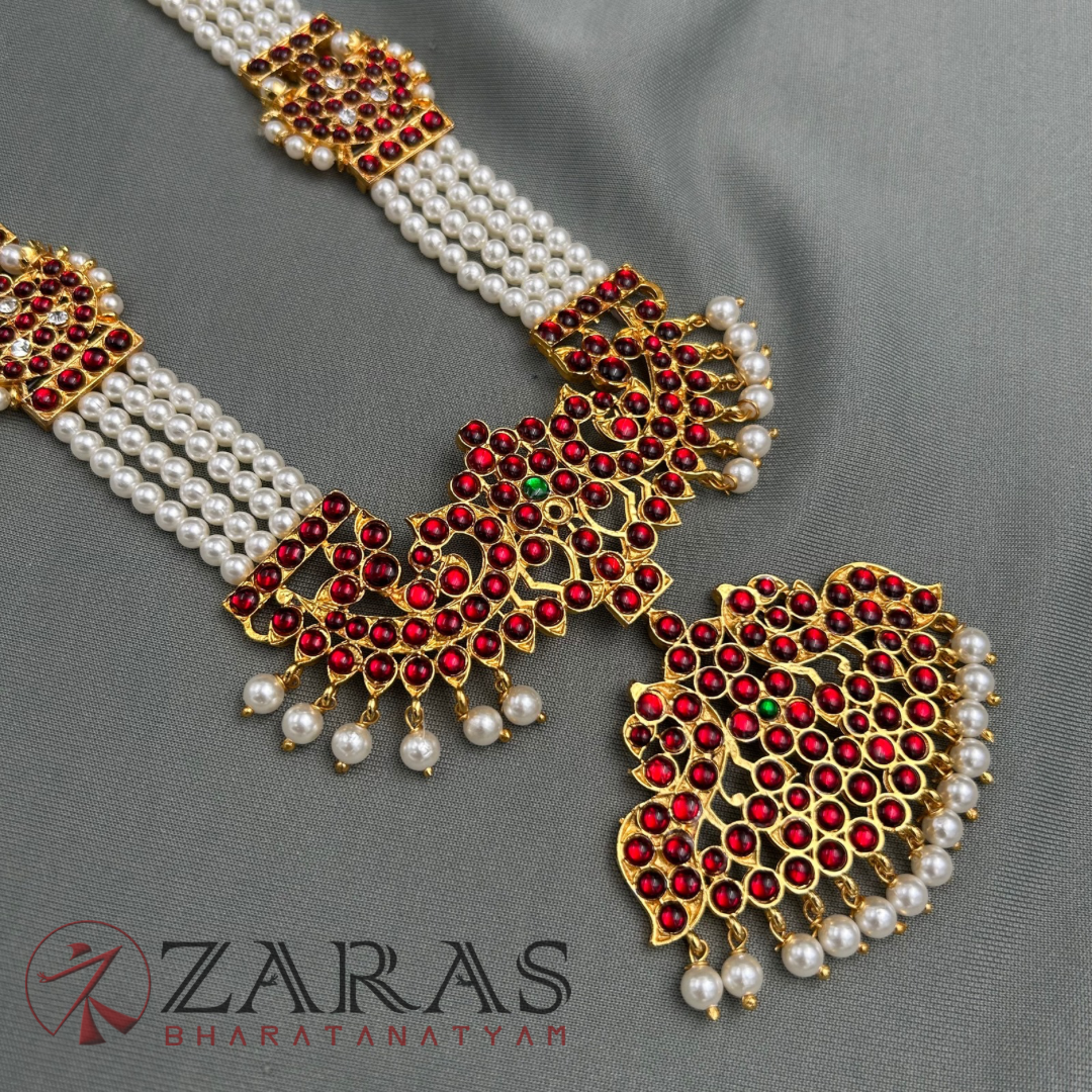 Bharatanatyam Dance Jewellery - Haaram 4L Pearl Mo Pen Kemp image 3