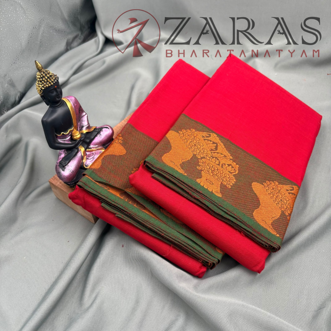 Bharatanatyam Dance Practice Saree - Red with Green Salangai Border image 2