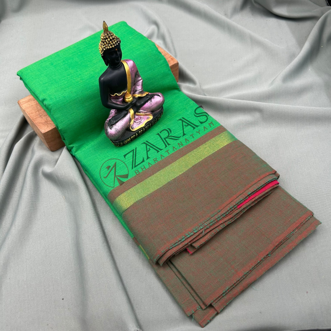 Bharatanatyam Dance Practice Saree - Green with Red Plain Border image 0