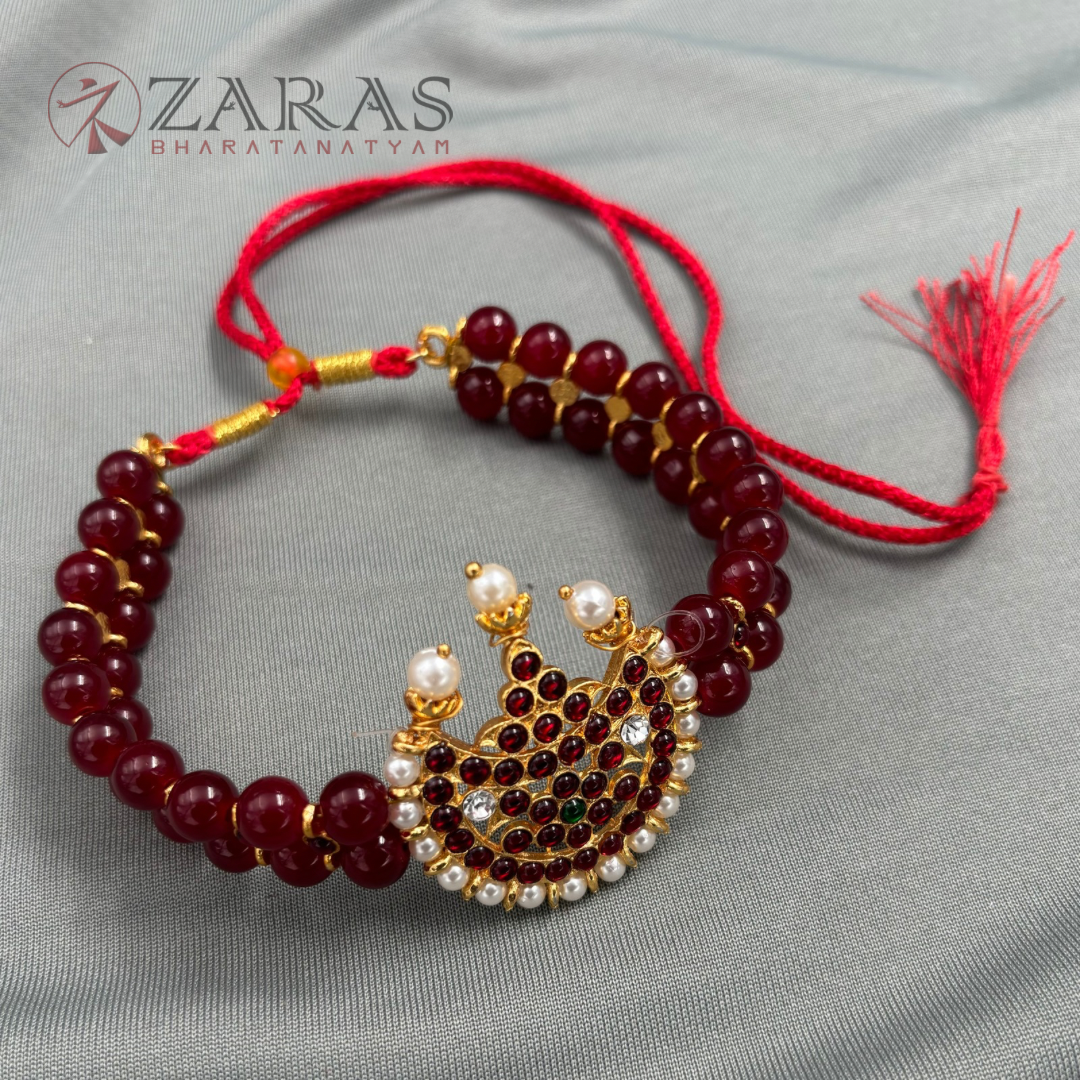 Bharatanatyam Dance Jewellery - Necklace 2L Maroon Pearl Moon Kemp image 0