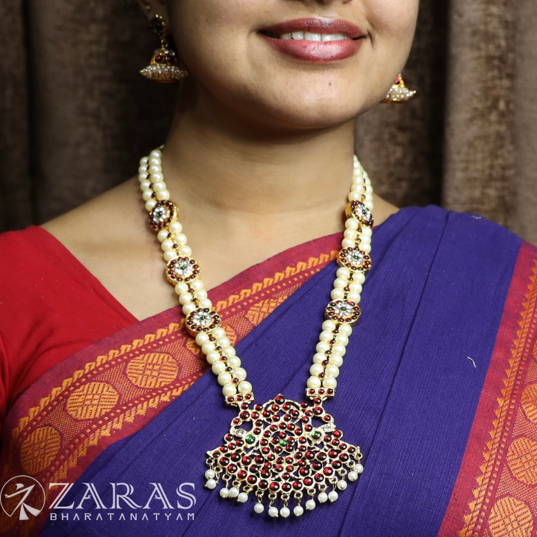 Bharatanatyam Dance Jewellery - Haaram 2 Line Pearl 3R Kemp image 0