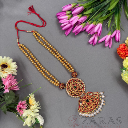 Bharatanatyam Dance Jewellery Haaram - 2 L Balls Gold RG Kemp Maalai / Long Beads image 0