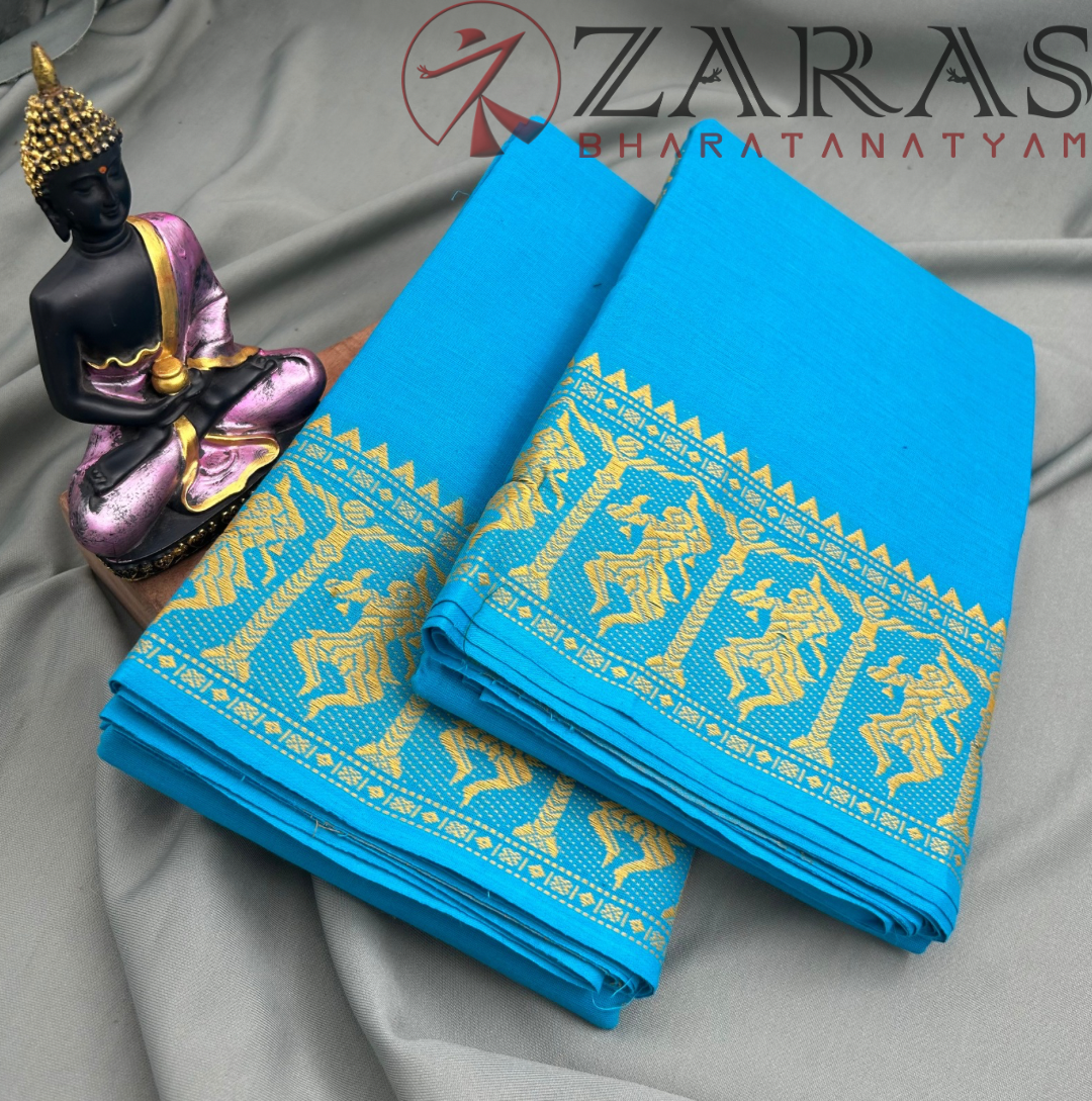Bharatanatyam Dance Practice Saree - L Blue with Gold Doll Border image 1