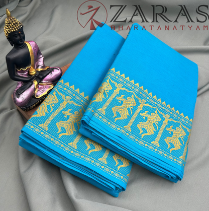 Bharatanatyam Dance Practice Saree - L Blue with Gold Doll Border image 1