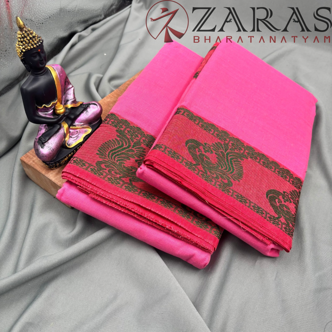 Bharatanatyam Dance Practice Saree - Baby Pink Green Peacock Border image 1