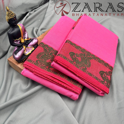 Bharatanatyam Dance Practice Saree - Baby Pink Green Peacock Border image 1