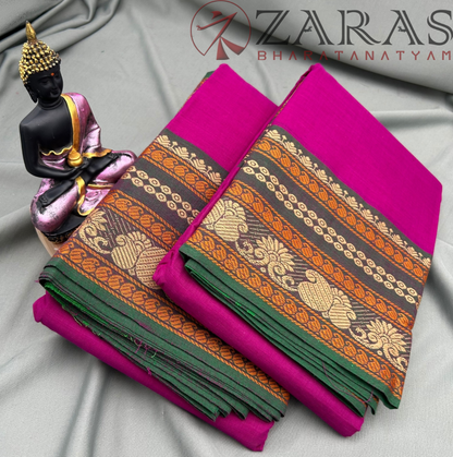 Bharatanatyam Dance Practice Saree - Purple with Green Manga Border (6 mtr) image 1