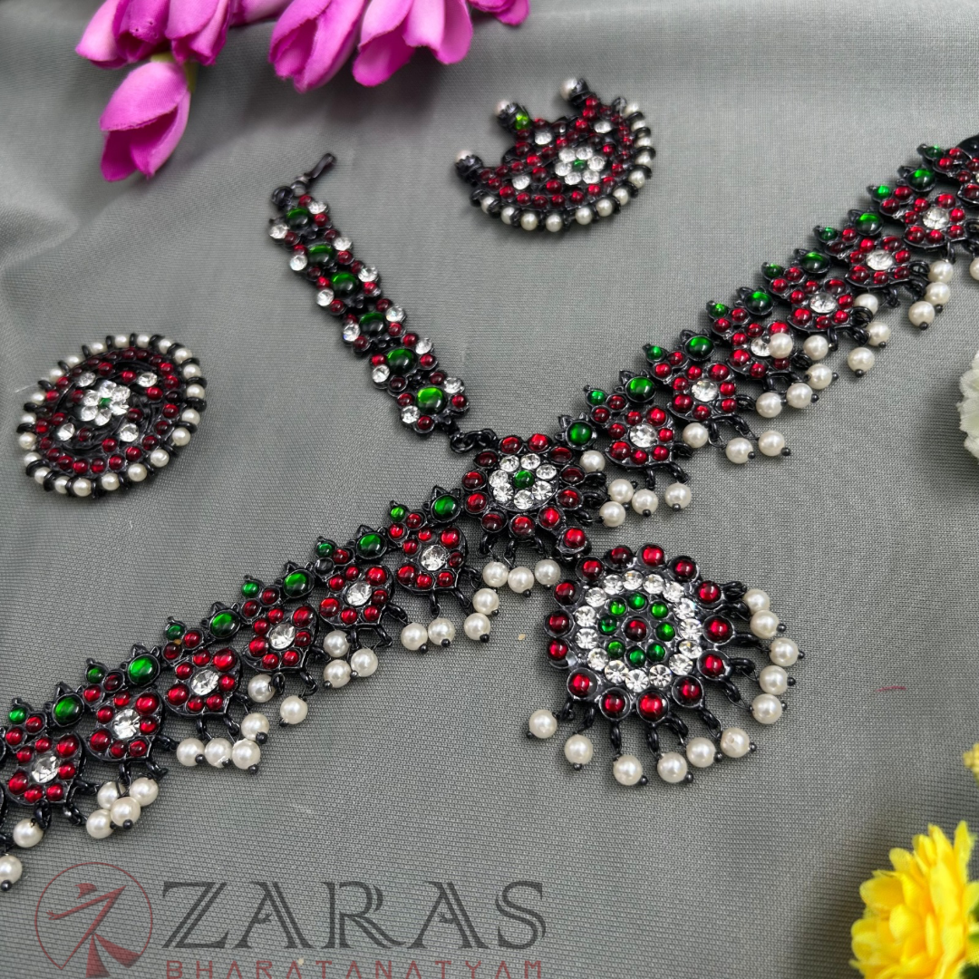 Bharatanatyam Dance Jewellery Black - Headset Leaf & Flower RG Kemp CS image 0