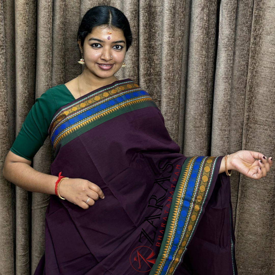 Bharatanatyam Dance Practice Saree - Brown YB Single Coin Border image 0