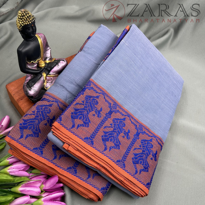 Bharatanatyam Dance Practice Saree - L Blue with Blue Doll Border image 1