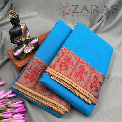 Bharatanatyam Dance Practice Saree - L Blue with Red Doll Border image 1
