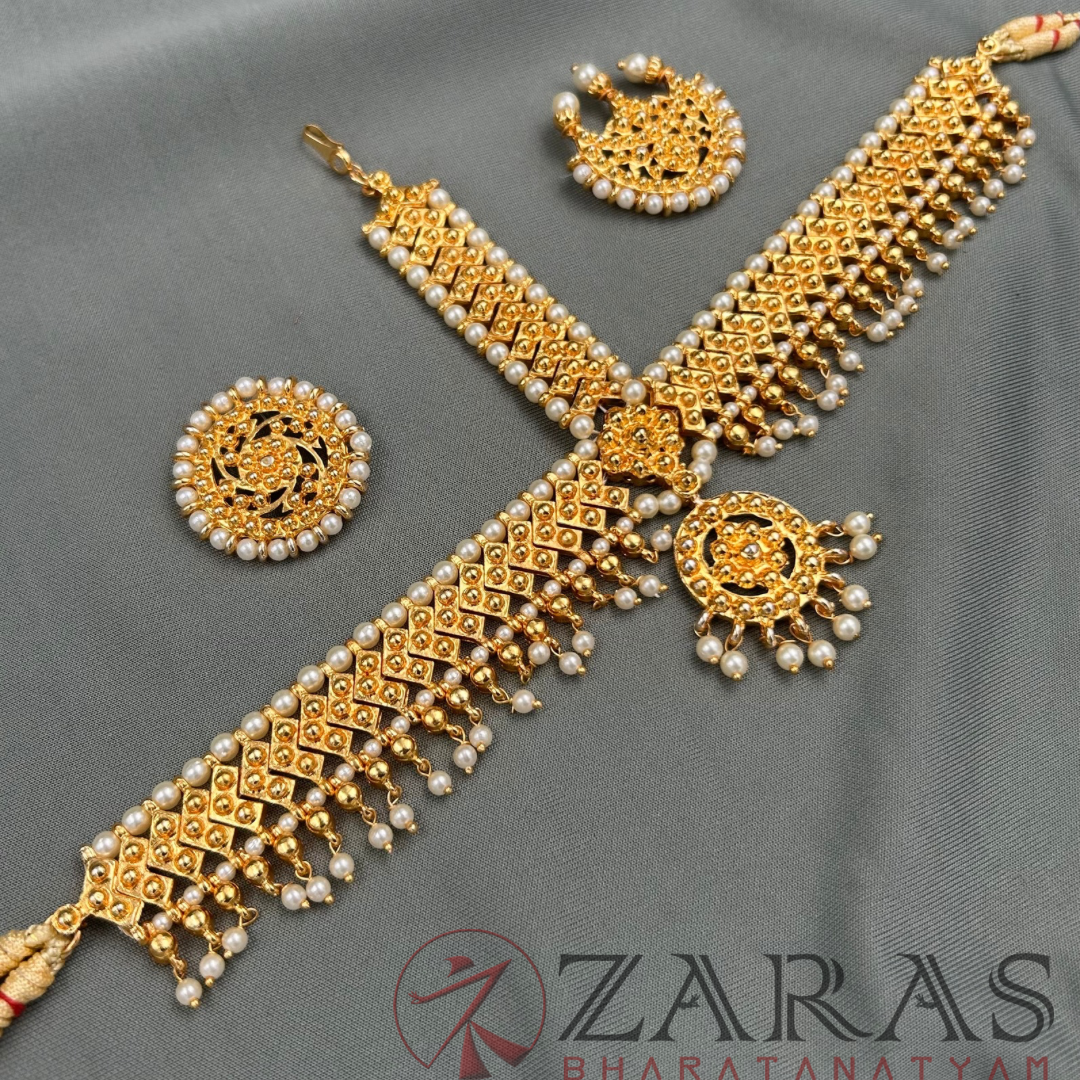 Bharatanatyam Dance Jewellery - Headset V Design Full Gold Be image 3