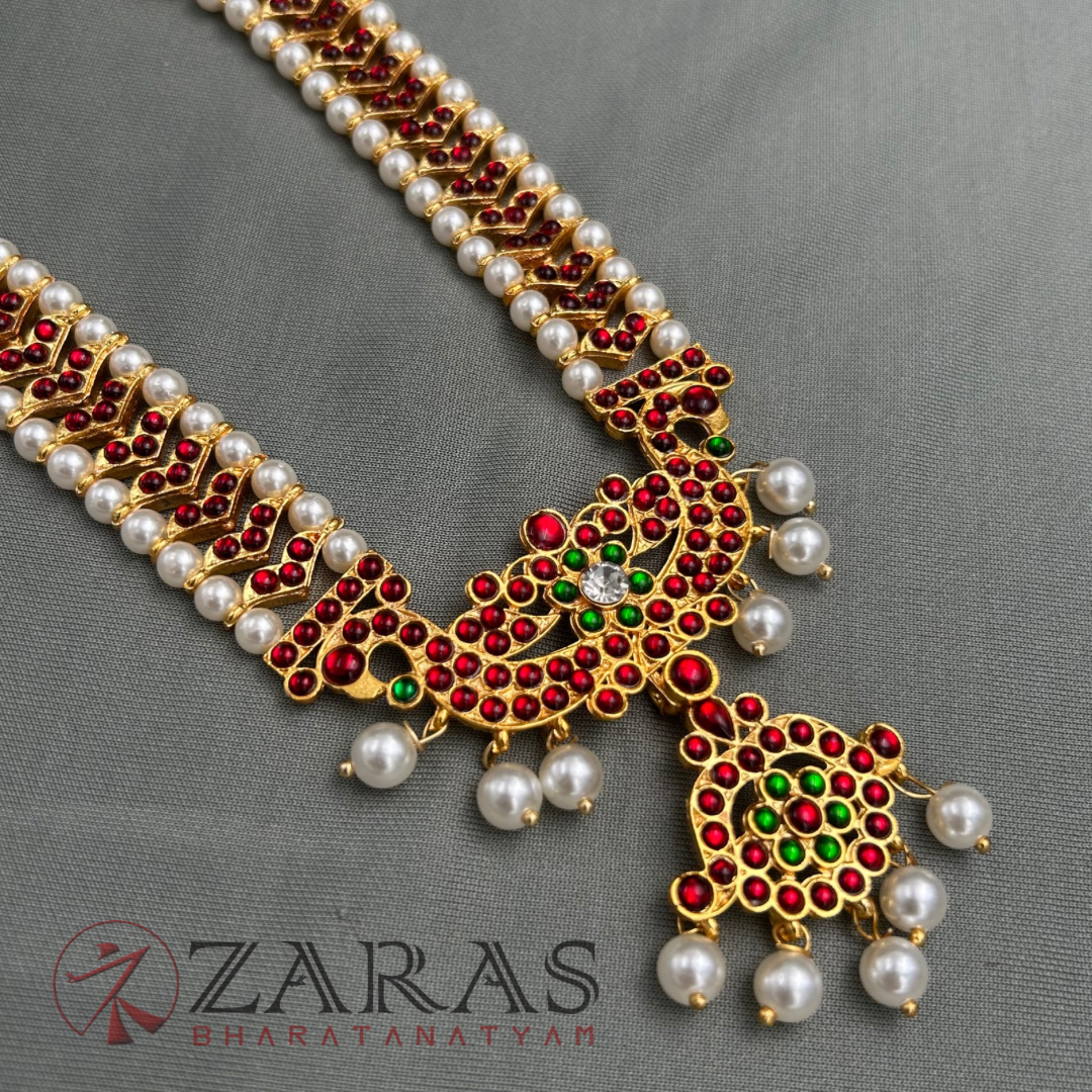 Bharatanatyam Dance Jewellery - Haaram Mo Kemp Pearl Pendent image 3