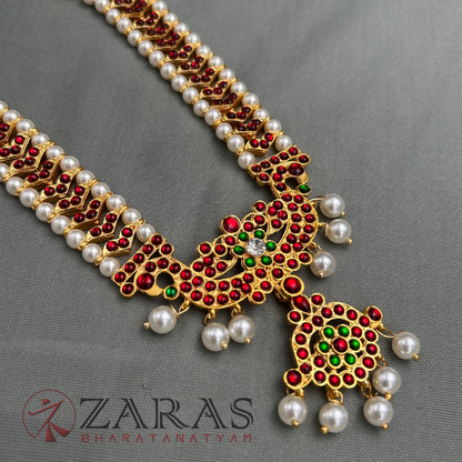 Bharatanatyam Dance Jewellery - Haaram Mo Kemp Pearl Pendent image 3