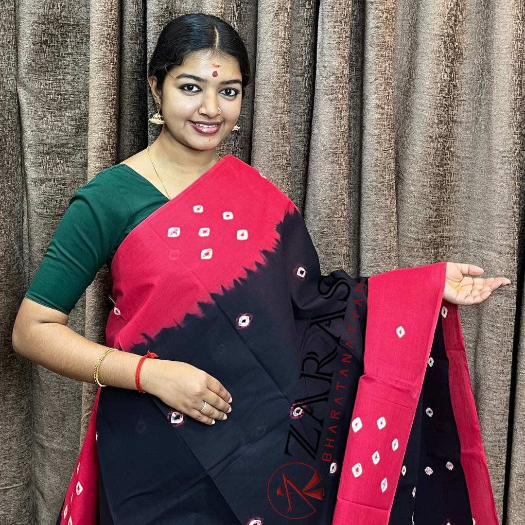 Bharatanatyam Dance Practice Saree - Black with L Red Bandhini Saree image 0