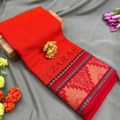 Bharatanatyam Dance Practice Saree - D Orange with Orange Temple Border (6mtr) image 0