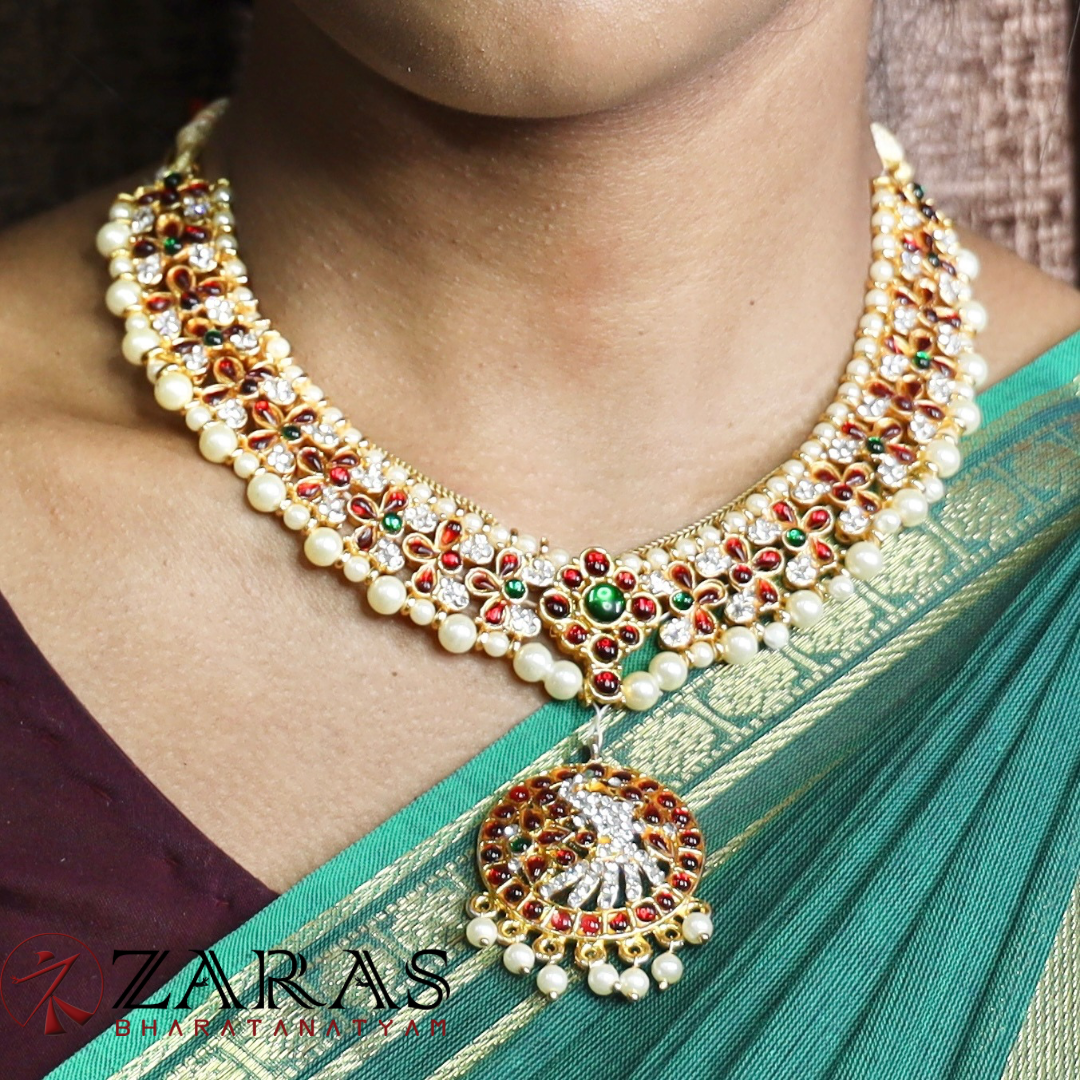 Bharatanatyam Dance Jewellery - Necklace RG Flower Kemp CS Peacock Design image 0