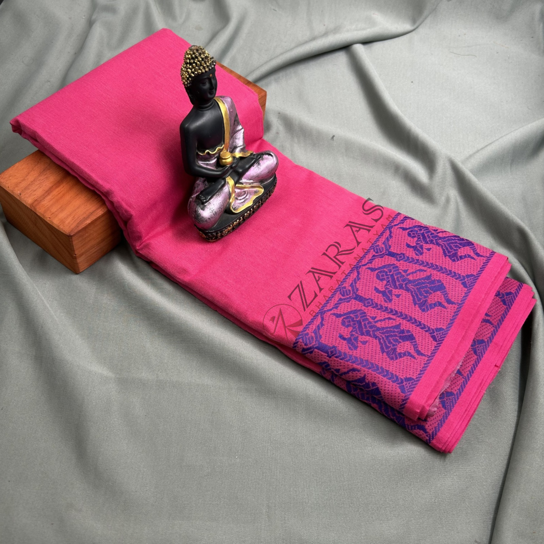 Bharatanatyam Dance Practice Saree - Pink with Blue Doll Border image 0