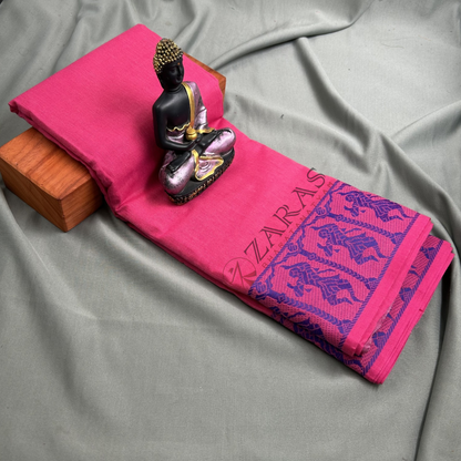 Bharatanatyam Dance Practice Saree - Pink with Blue Doll Border image 0