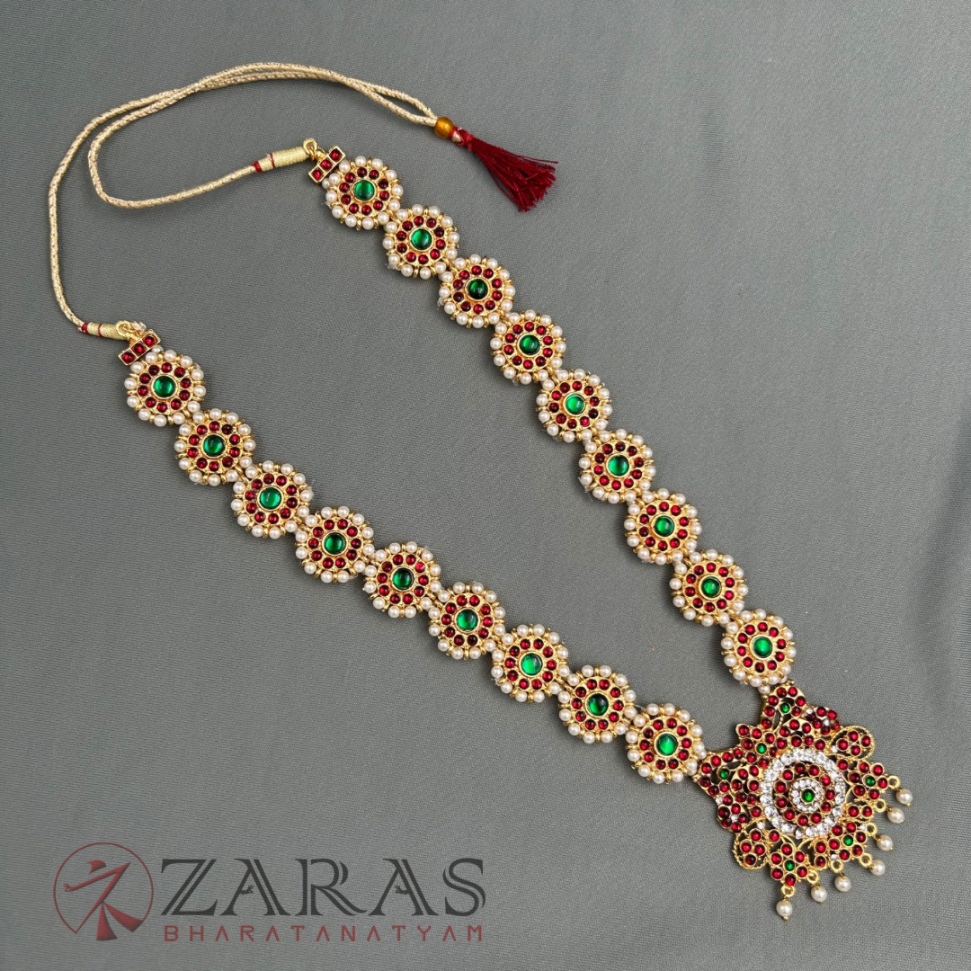 Bharatanatyam Dance Jewellery - Round Flower Pearls RG Kemp CS Haaram / Long Chain image 2
