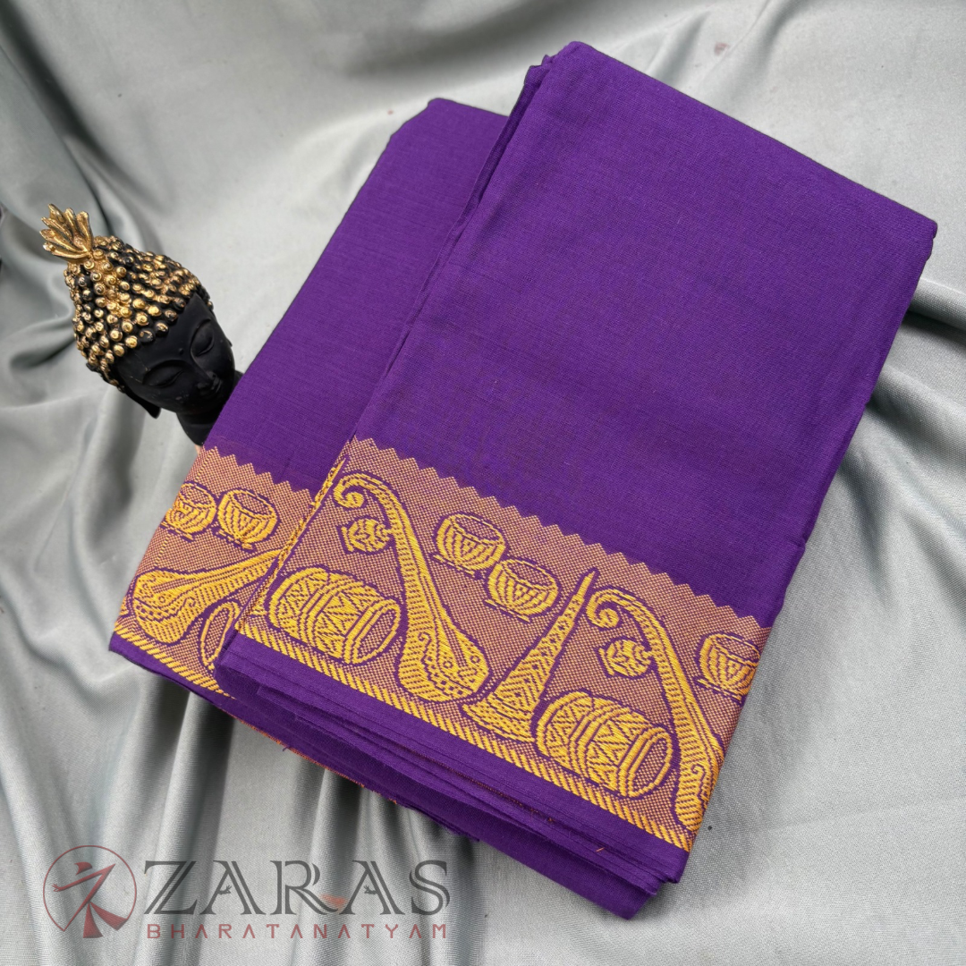 Bharatanatyam Dance Practice Saree - Purple with Gold Veena Border image 1