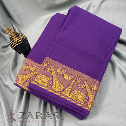Bharatanatyam Dance Practice Saree - Purple with Gold Veena Border image 1