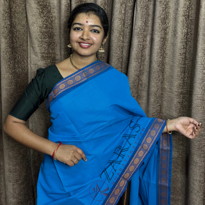 Bharatanatyam Dance Practice Saree - L Blue with Gold Coin Border image 0