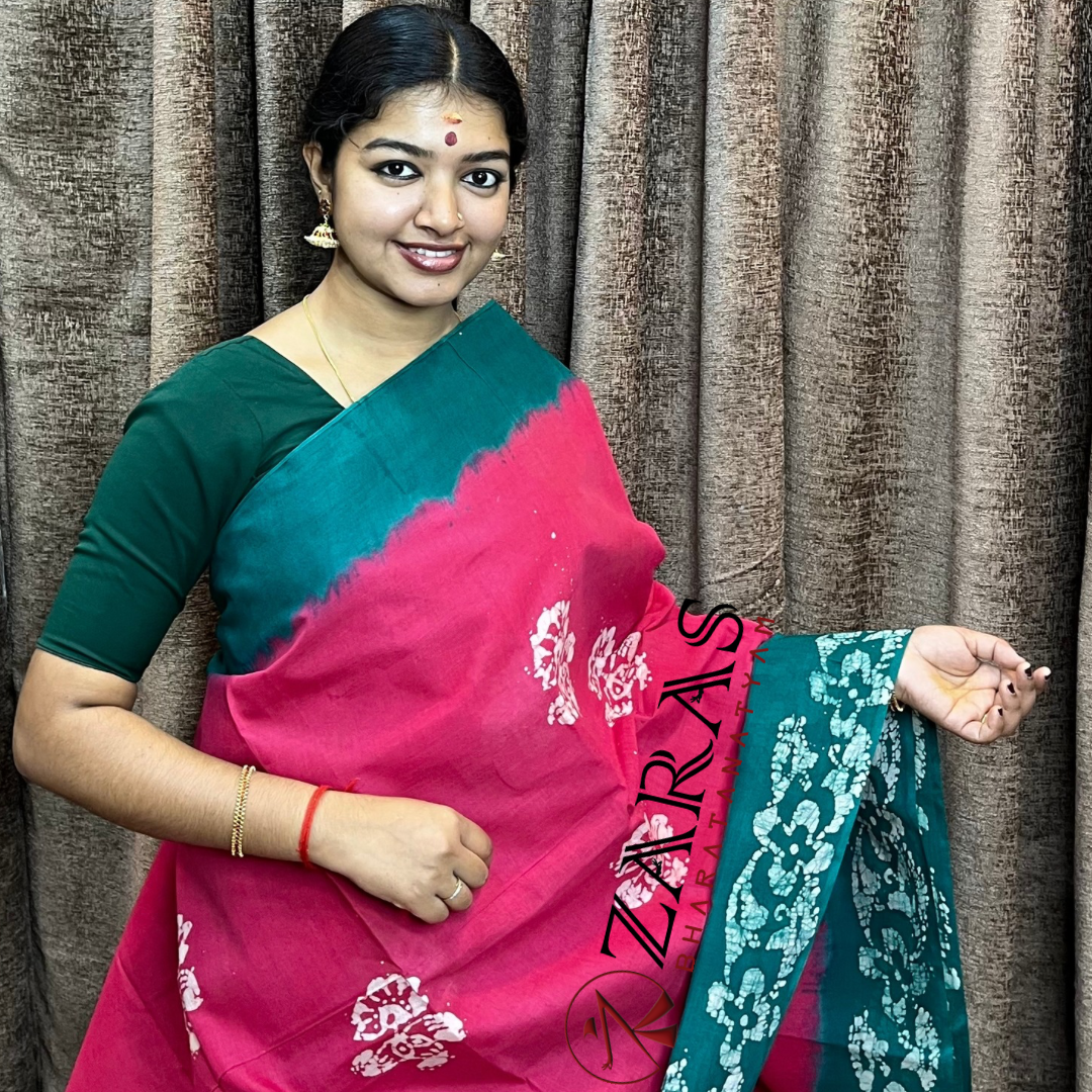 Bharatanatyam Dance Practice Saree - Pink with Green Bandini Saree image 0