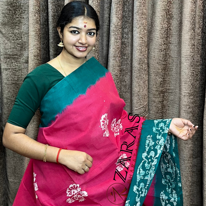 Bharatanatyam Dance Practice Saree - Pink with Green Bandini Saree image 0