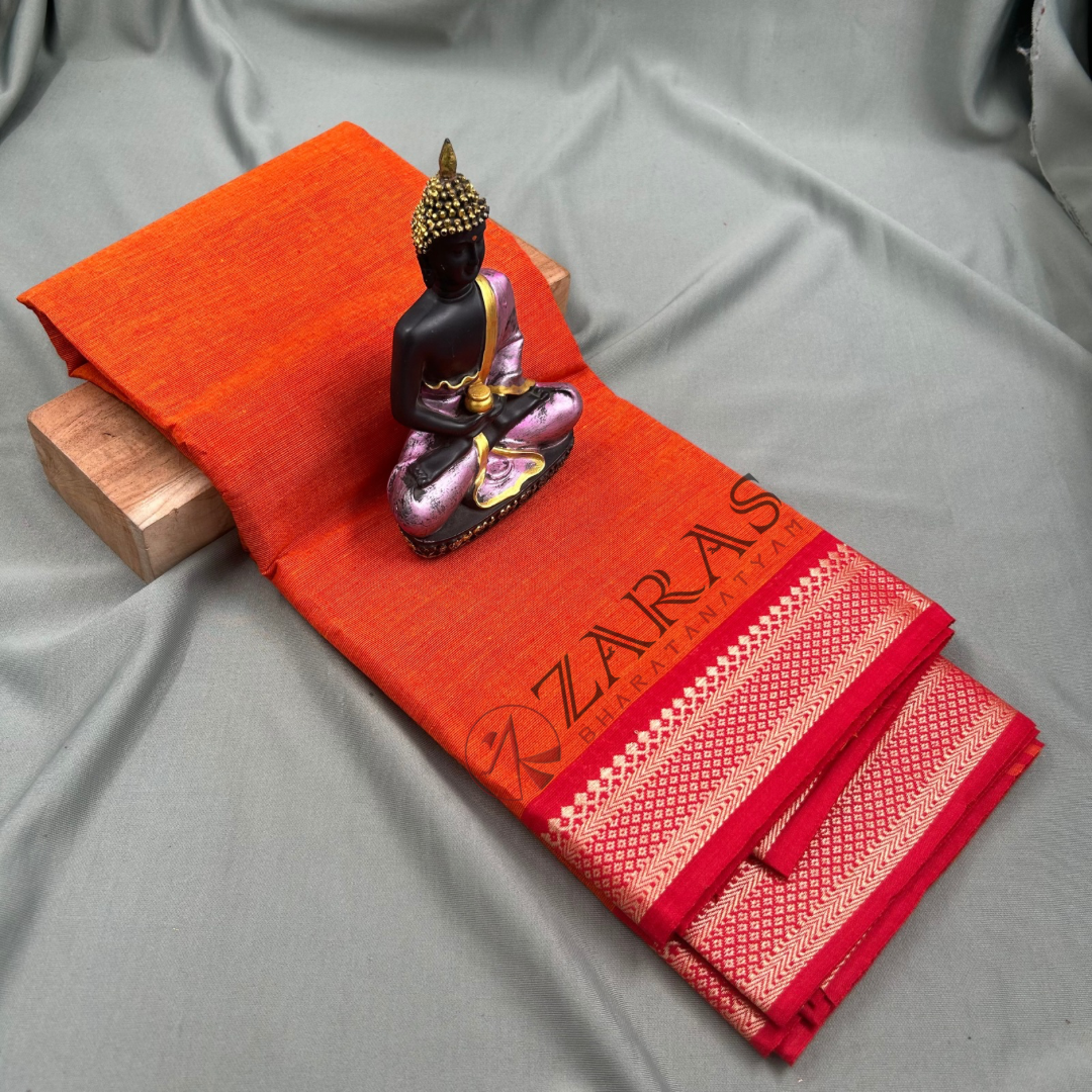 Bharatanatyam Dance Practice Saree - Mus Orange Mix Red Gopuram Border image 0