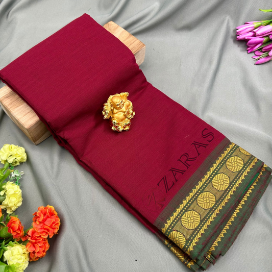 Bharatanatyam Dance Practice Saree - Maroon with Green Coin Border image 0