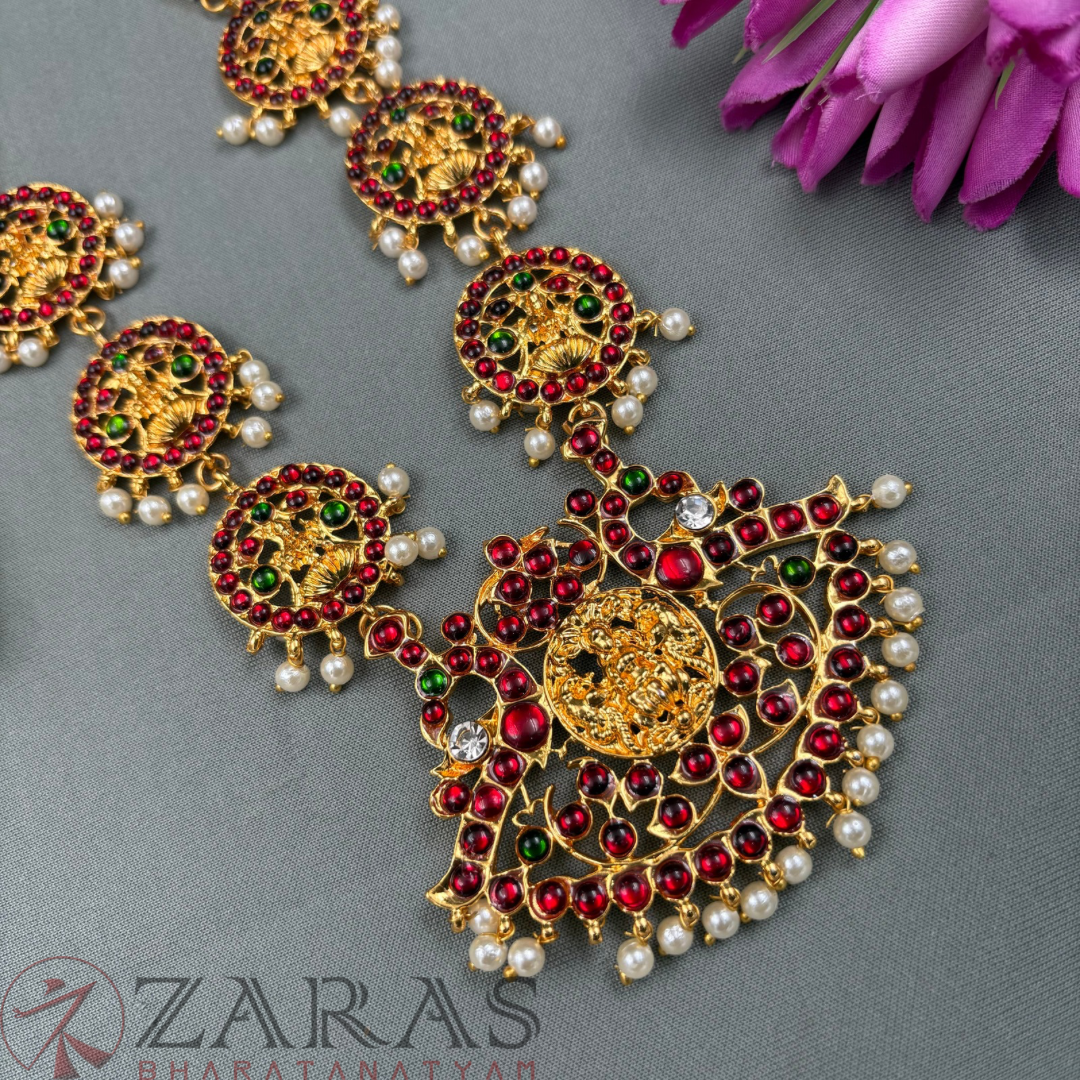Bharatanatyam Dance Jewellery Haaram - Beads & Peacock RG Kemp Maalai / Long image 1