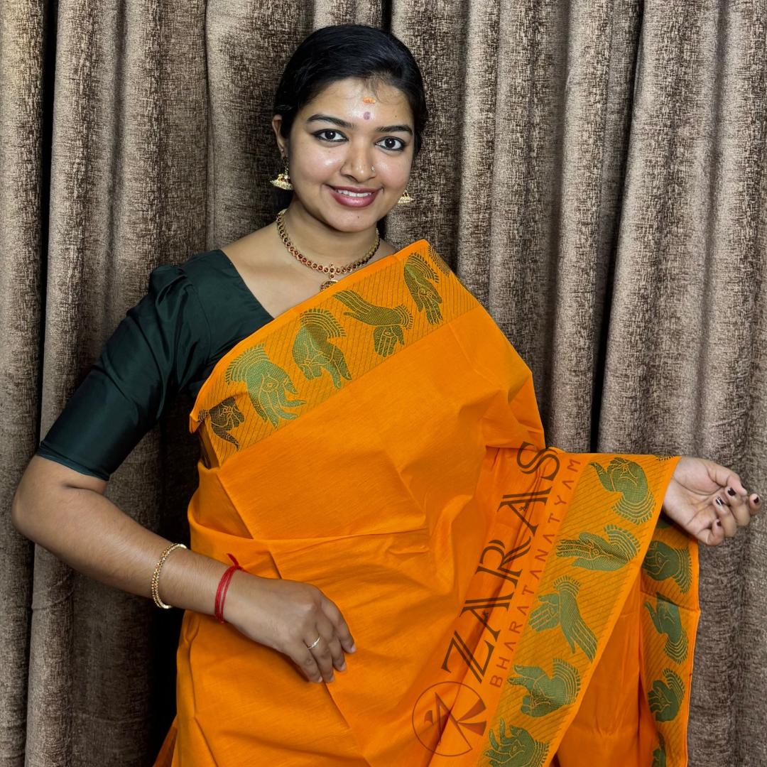 Bharatanatyam Dance Practice Saree - M Yellow Green Mudra Border image 0