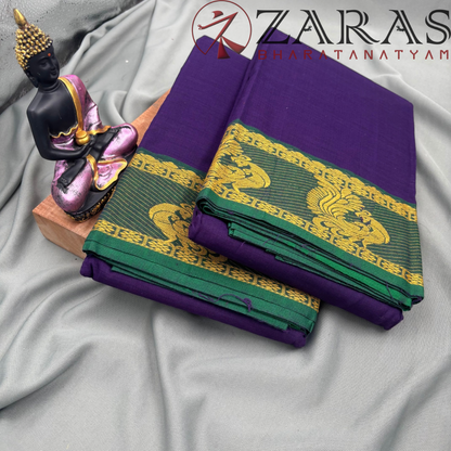 Bharatanatyam Dance Practice Saree - Blue D Green Peacock Border image 2