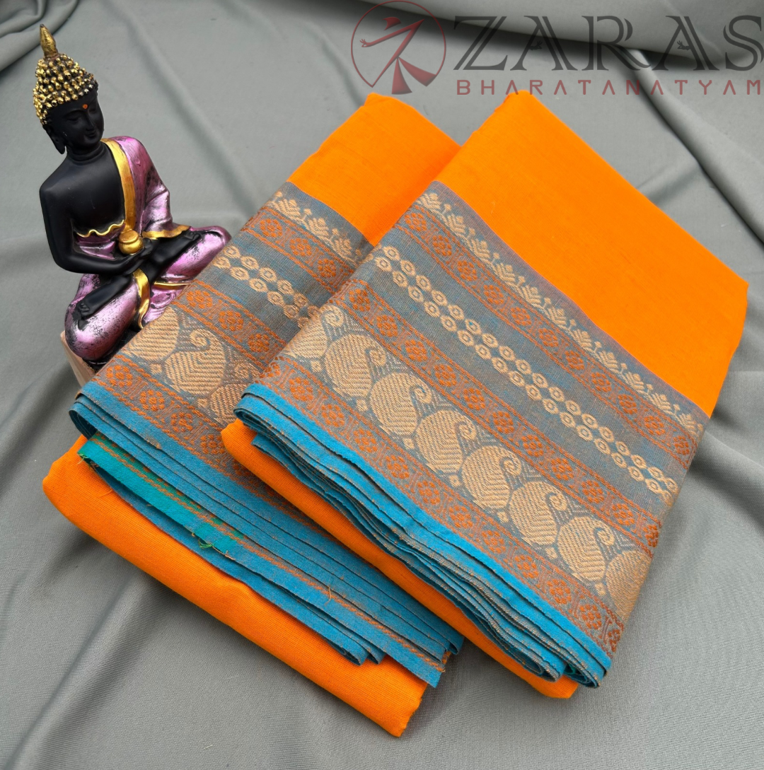 Bharatanatyam Dance Practice Saree - M Yellow with Blue Manga Border (6 mtr) image 1